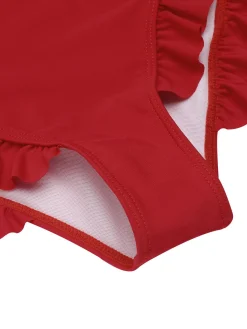 Discount Retro Stage 1950s One-shoulder Ruffle One-piece Swimsuit Red