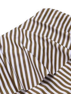 Fashion Retro Stage 1970s One-Shoulder Stripes Ruffles One-Piece Swimsuit Brown