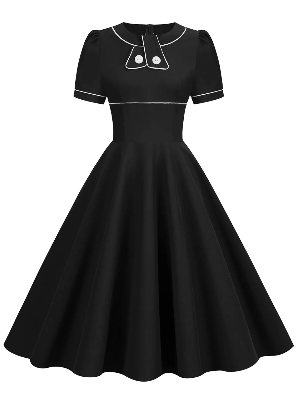 Discount Retro Stage 1950s Patchwork Button Swing Vintage Dress