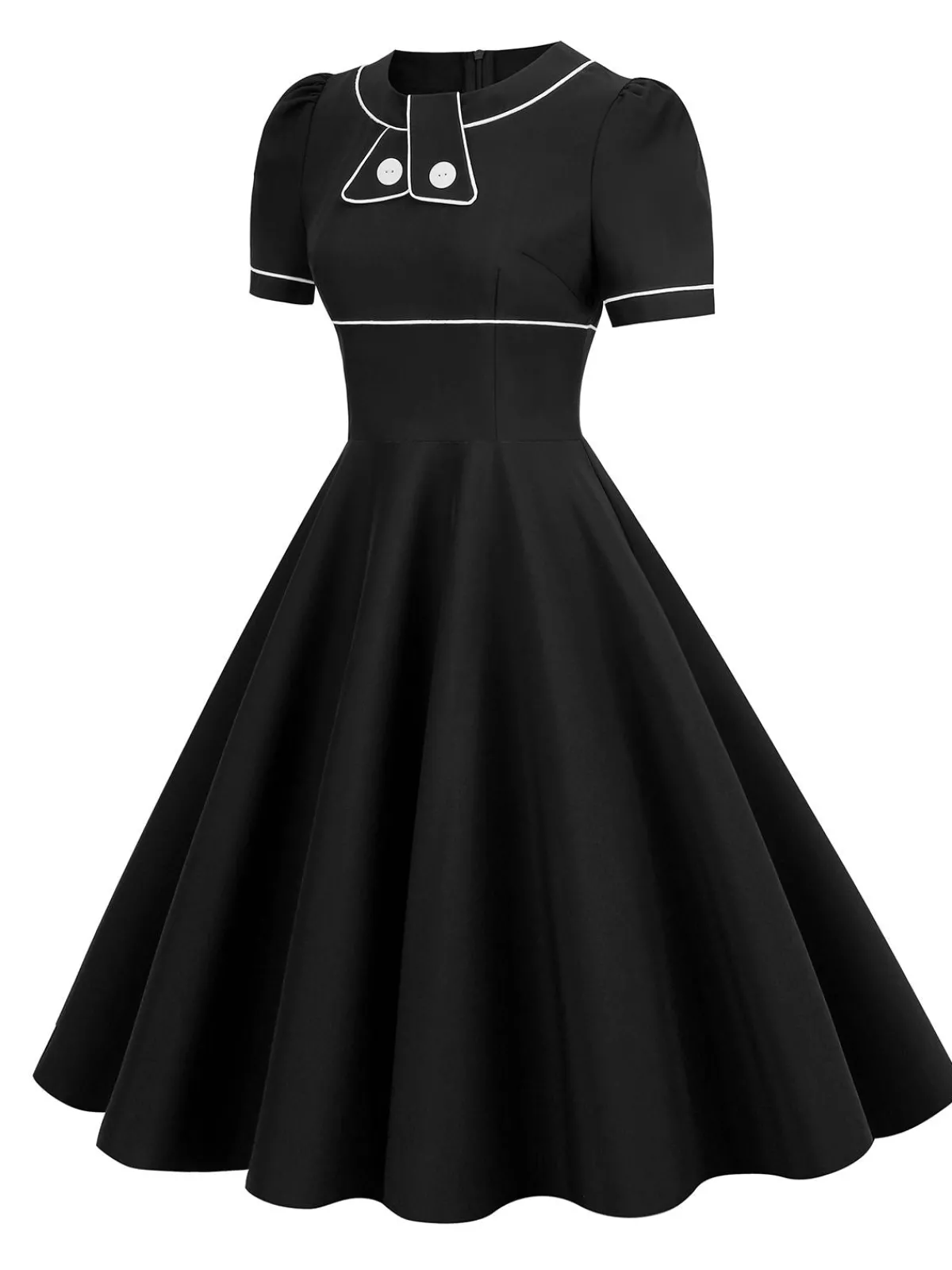Discount Retro Stage 1950s Patchwork Button Swing Vintage Dress
