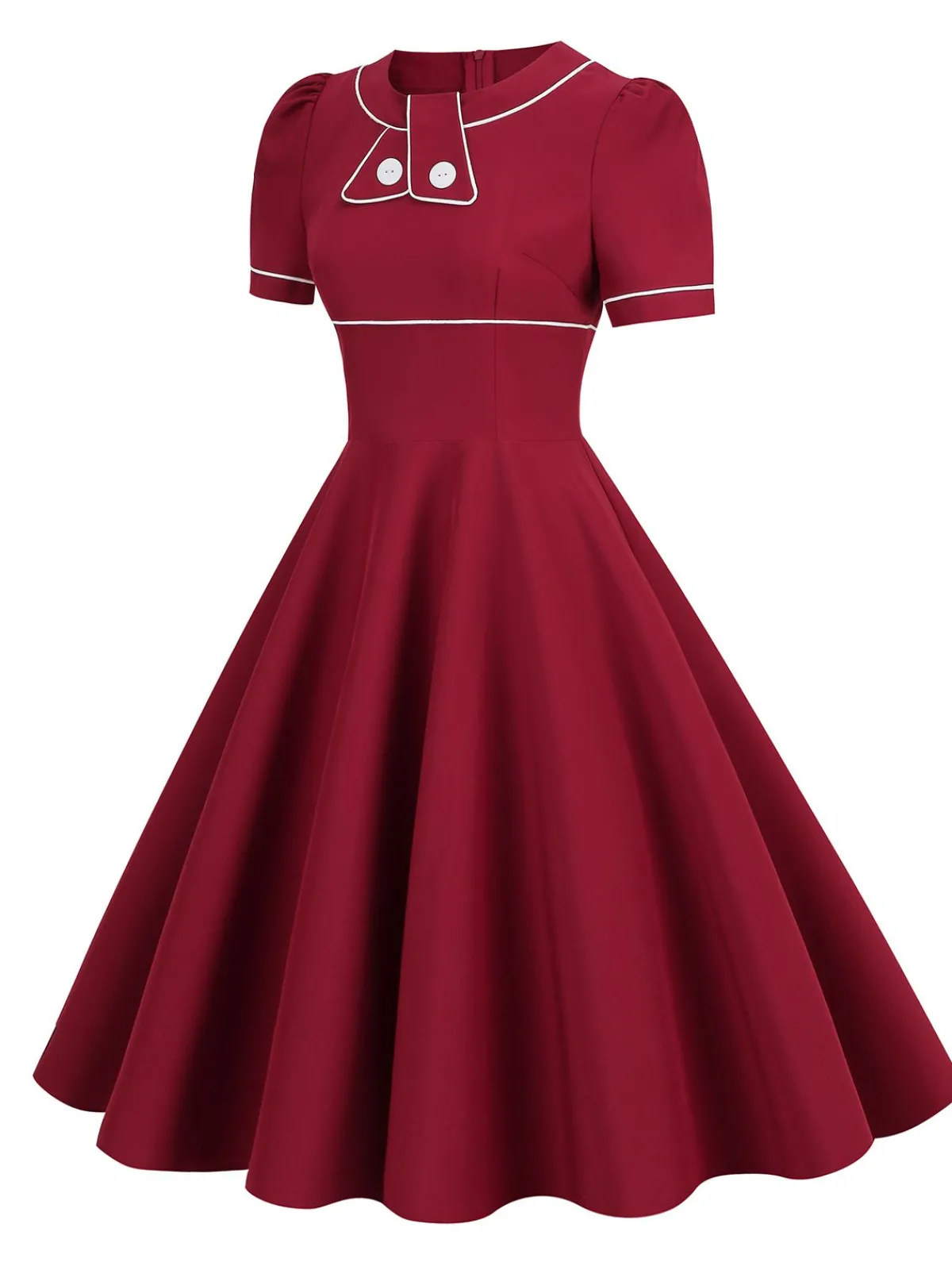 Discount Retro Stage 1950s Patchwork Button Swing Vintage Dress