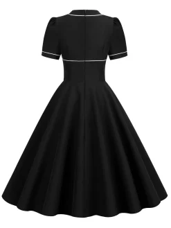 Discount Retro Stage 1950s Patchwork Button Swing Vintage Dress