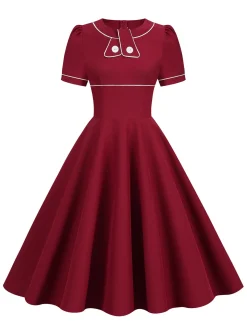 Discount Retro Stage 1950s Patchwork Button Swing Vintage Dress