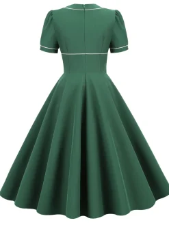 Discount Retro Stage 1950s Patchwork Button Swing Vintage Dress