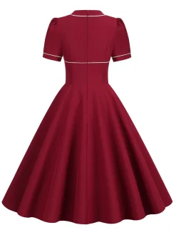 Discount Retro Stage 1950s Patchwork Button Swing Vintage Dress