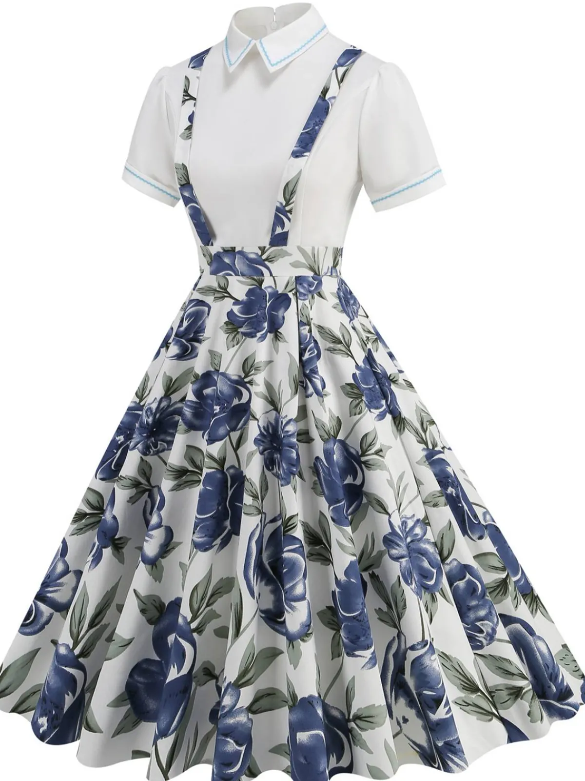 Sale Retro Stage 1950s Patchwork Lapel Collar Suspender Dress