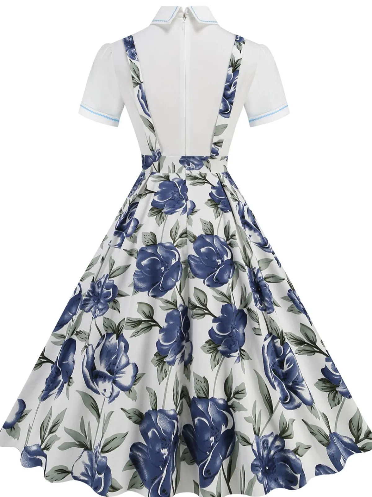 Sale Retro Stage 1950s Patchwork Lapel Collar Suspender Dress