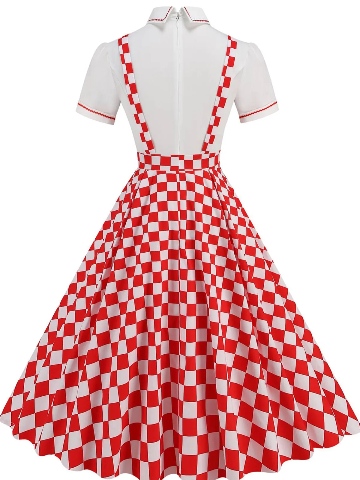 Sale Retro Stage 1950s Patchwork Lapel Collar Suspender Dress
