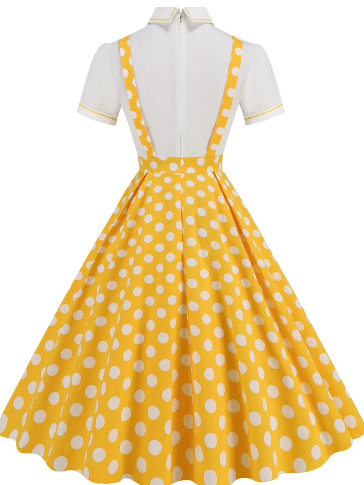 Sale Retro Stage 1950s Patchwork Lapel Collar Suspender Dress