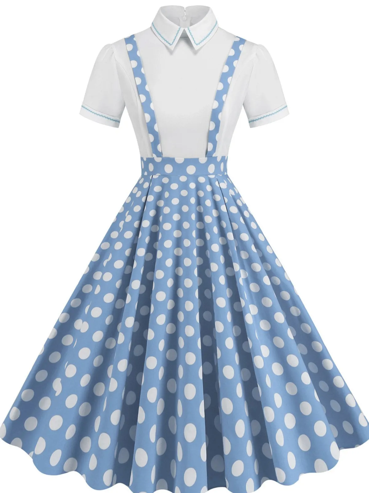 Sale Retro Stage 1950s Patchwork Lapel Collar Suspender Dress