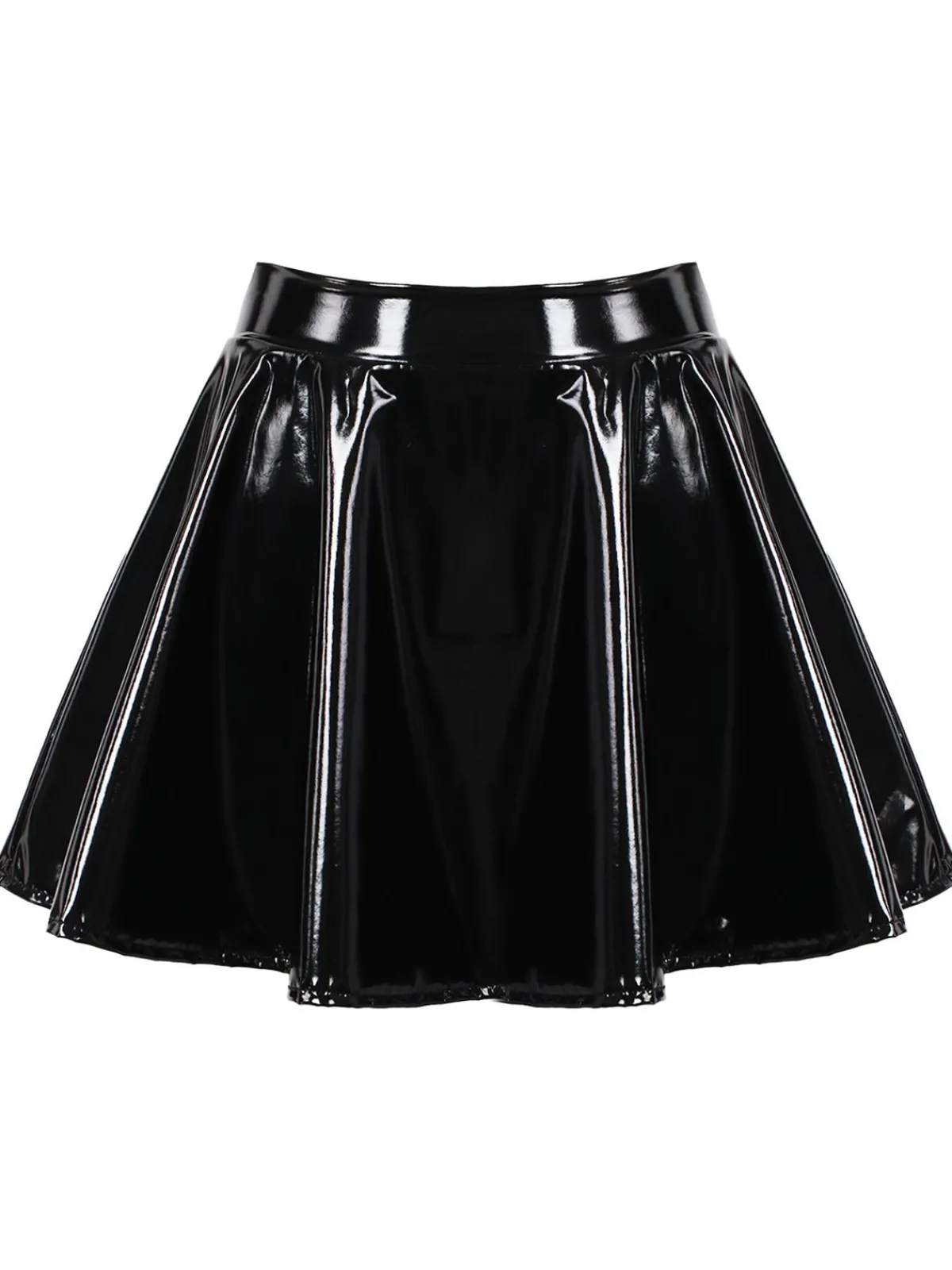 Best Retro Stage 1980s Patent Leather Pleated Mini Skirt