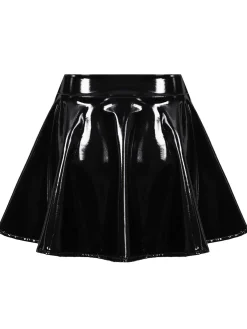 Best Retro Stage 1980s Patent Leather Pleated Mini Skirt