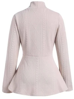Clearance Retro Stage 1960s Pearl Buttoned Waisted Flare Long Sleeve Coat