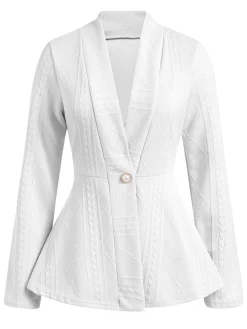 Clearance Retro Stage 1960s Pearl Buttoned Waisted Flare Long Sleeve Coat