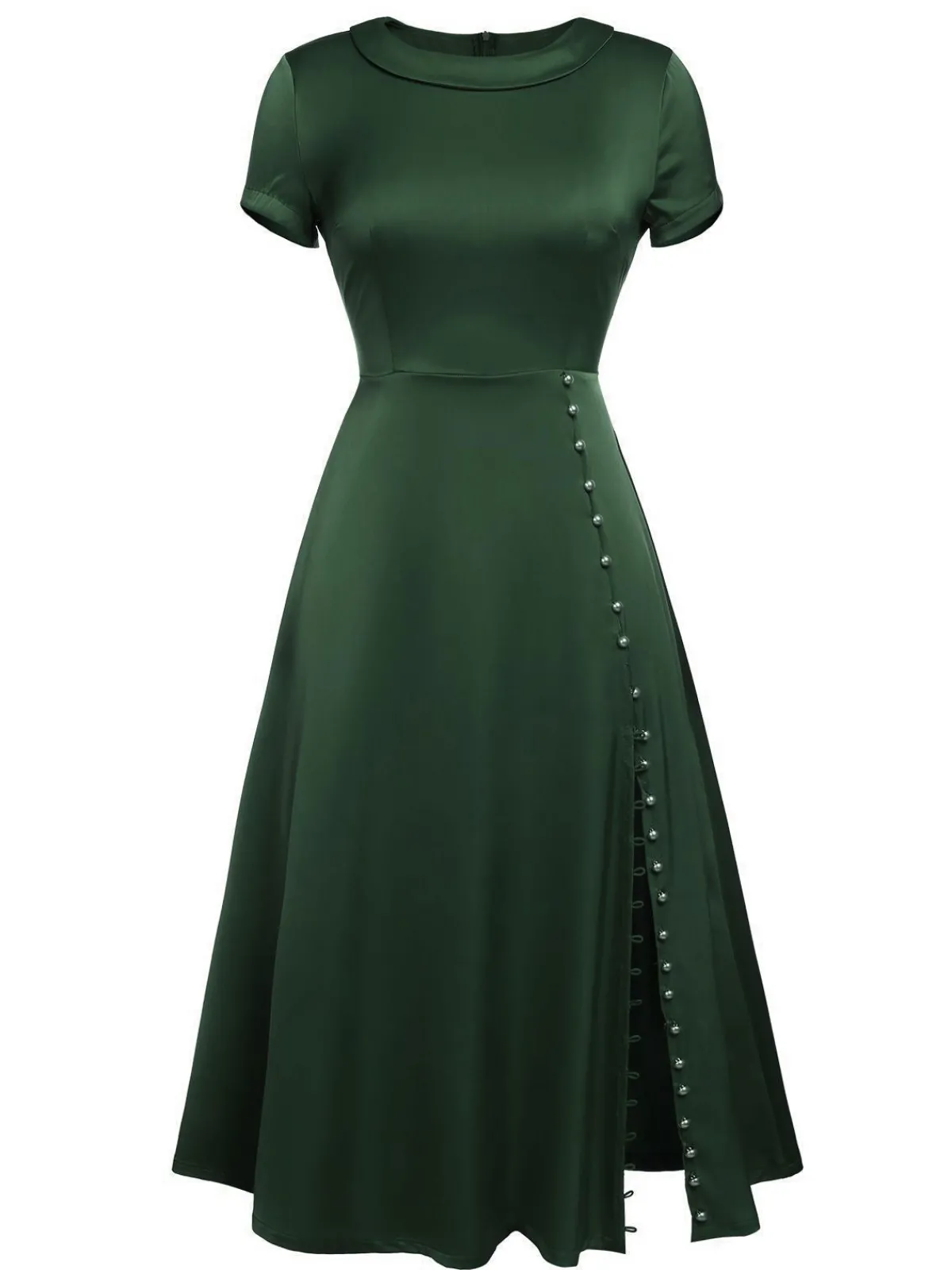 Discount Retro Stage 1940s Pearl Buttons Solid Darlene Dress