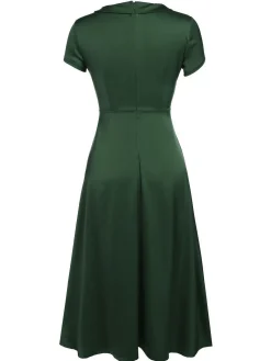Discount Retro Stage 1940s Pearl Buttons Solid Darlene Dress