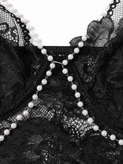 Hot Retro Stage 1940s Pearl Chain Floral Lace Crop Camisole