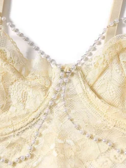 Hot Retro Stage 1940s Pearl Chain Floral Lace Crop Camisole