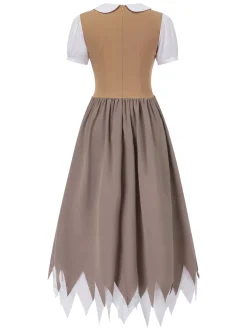 Sale Retro Stage 1940s Peter Pan Collar Patchwork Midi Dress Multicolor