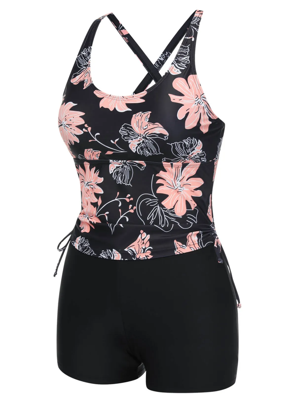 Best Retro Stage 1930s Pink Floral Lace-Up Tankini Pink Flower