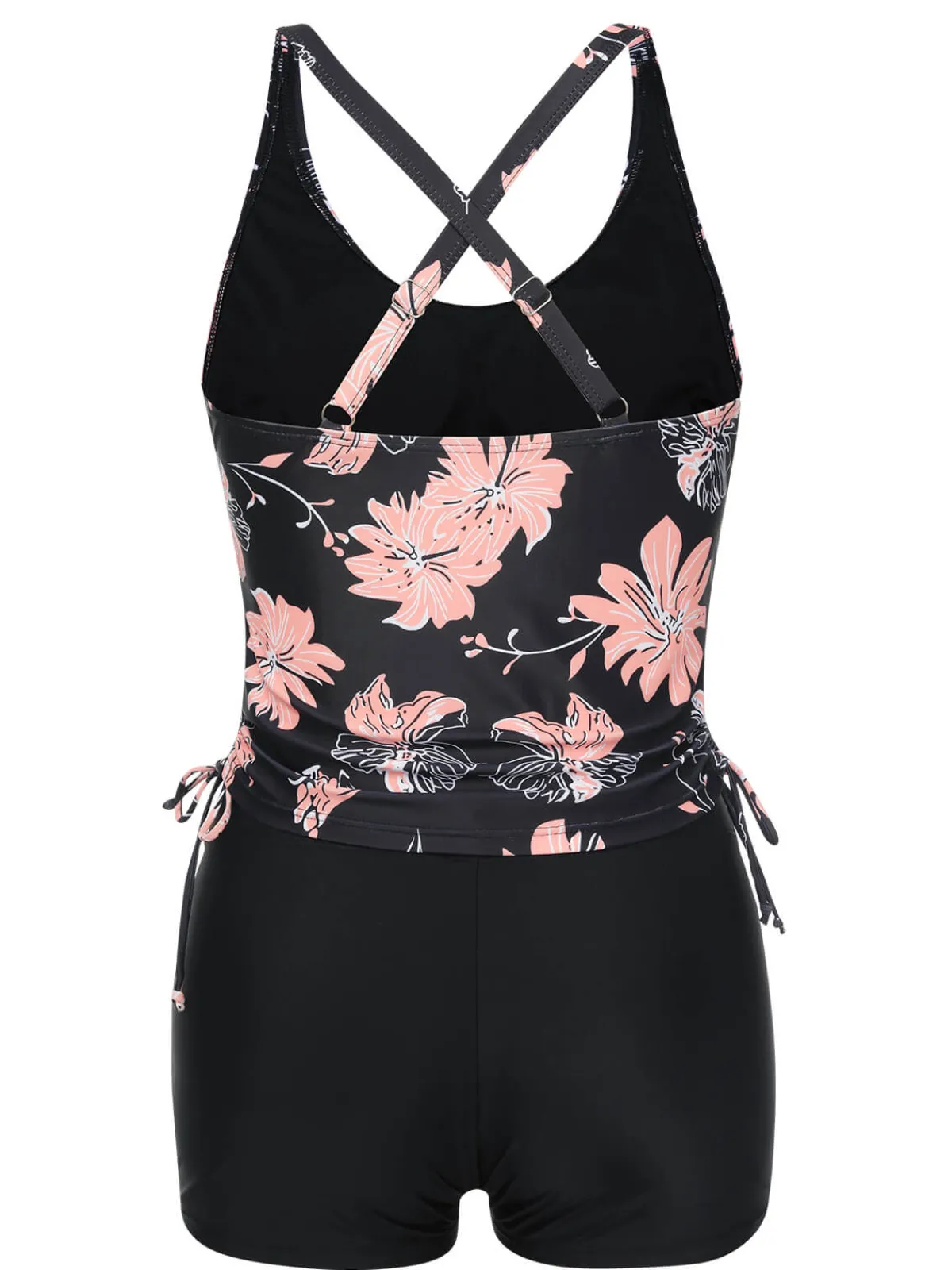Best Retro Stage 1930s Pink Floral Lace-Up Tankini Pink Flower