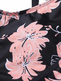 Best Retro Stage 1930s Pink Floral Lace-Up Tankini Pink Flower