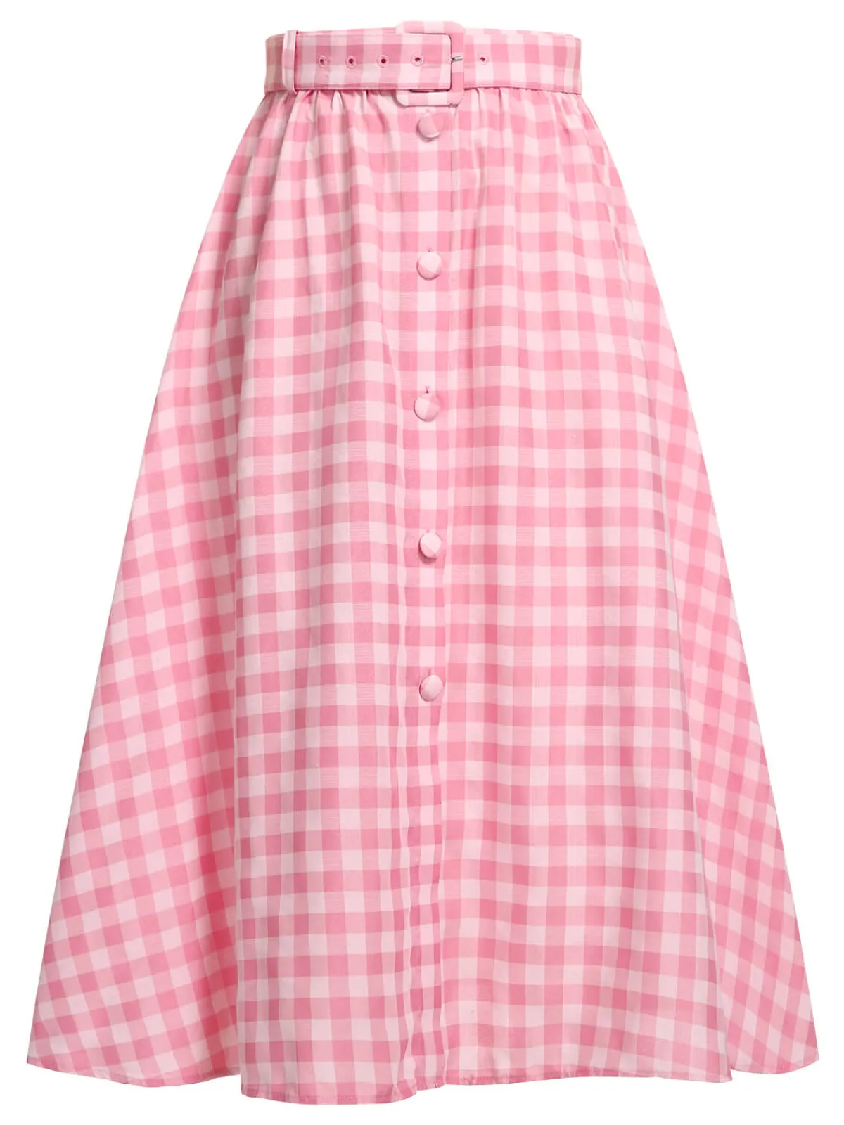 Online Retro Stage 1950s Plaid Button Skirt With Belt Pink