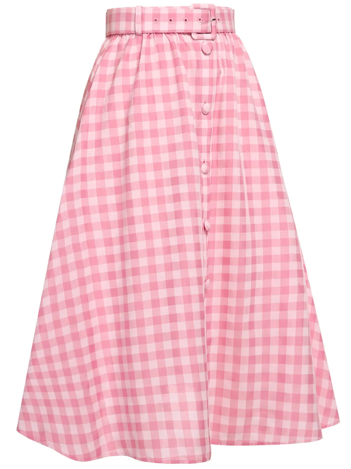 Online Retro Stage 1950s Plaid Button Skirt With Belt Pink