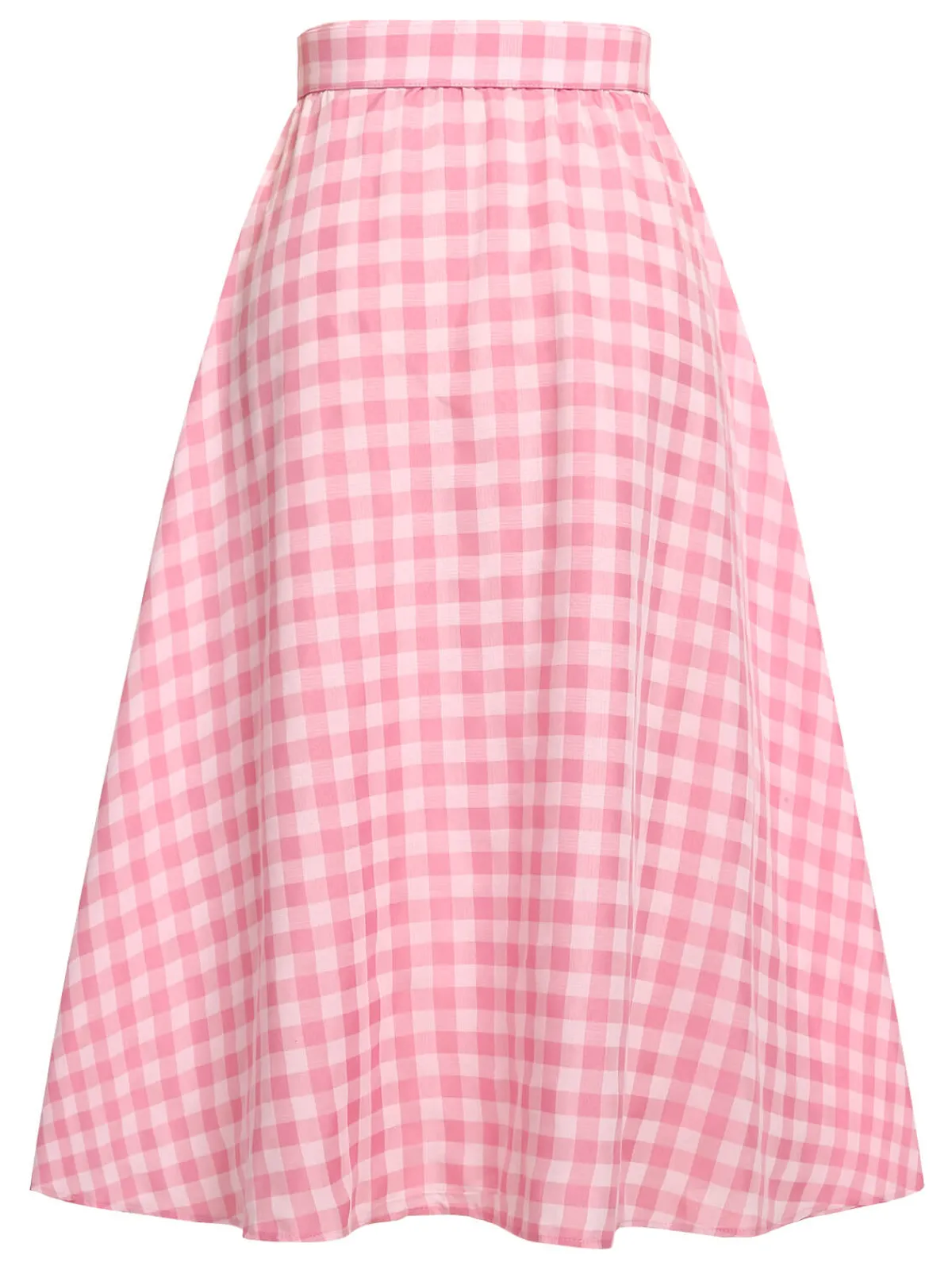 Online Retro Stage 1950s Plaid Button Skirt With Belt Pink