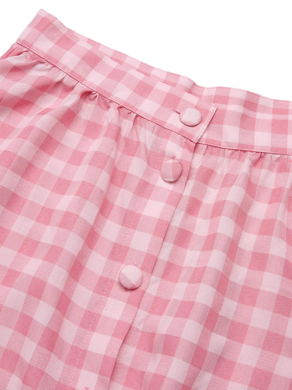 Online Retro Stage 1950s Plaid Button Skirt With Belt Pink