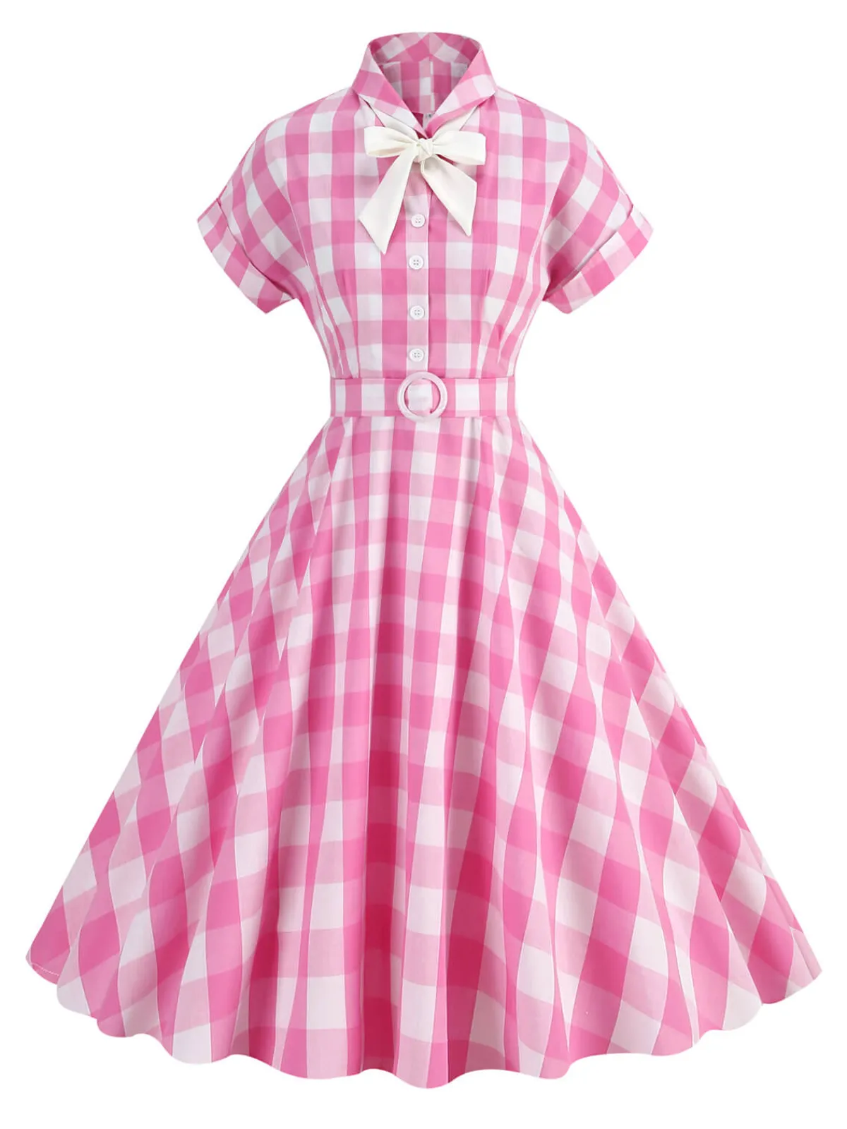 Best Retro Stage 1950s Plaid Bow Lapel Swing Dress