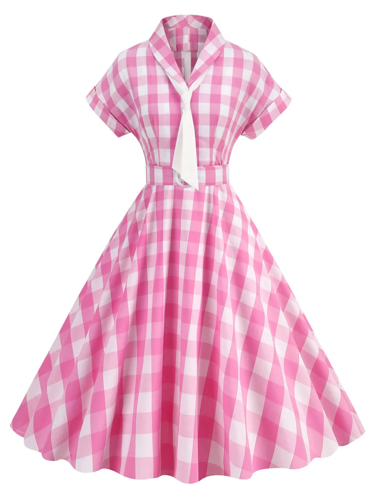 Best Retro Stage 1950s Plaid Bow Lapel Swing Dress