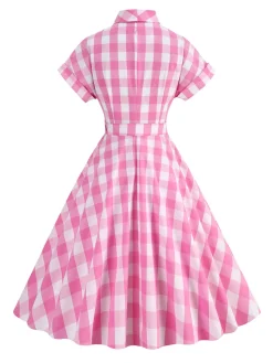 Best Retro Stage 1950s Plaid Bow Lapel Swing Dress