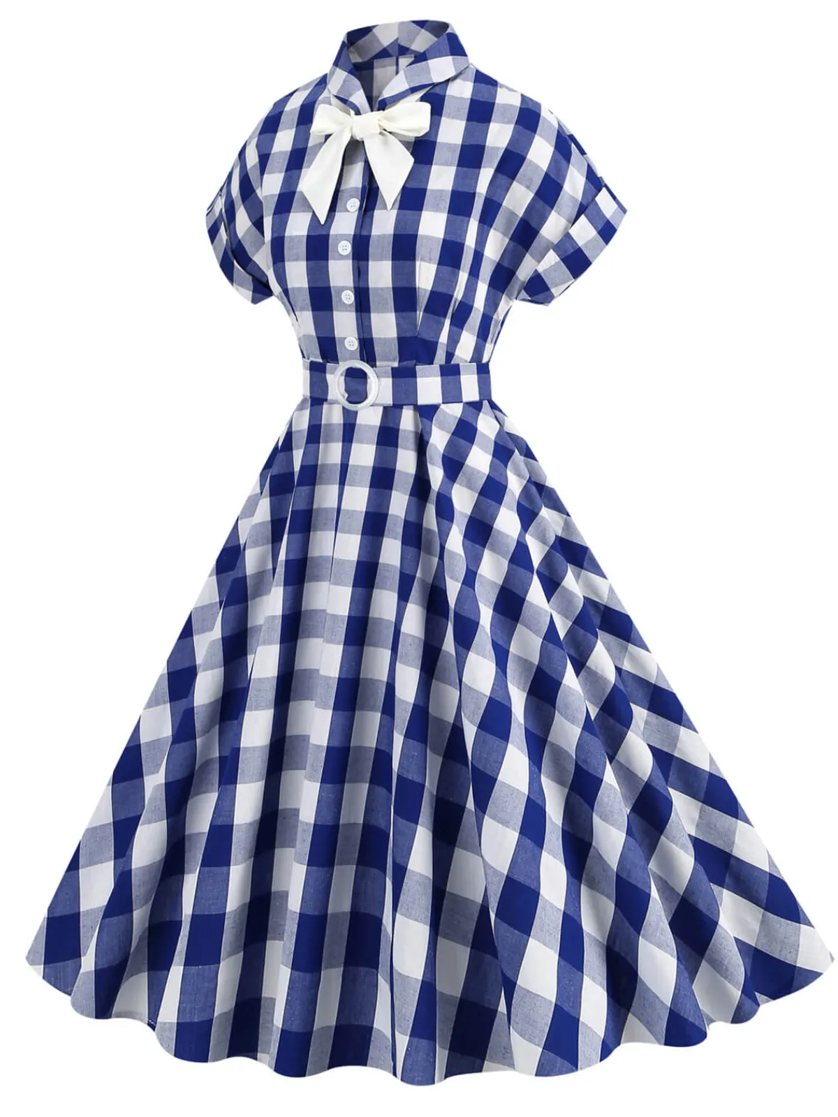 Best Retro Stage 1950s Plaid Bow Lapel Swing Dress
