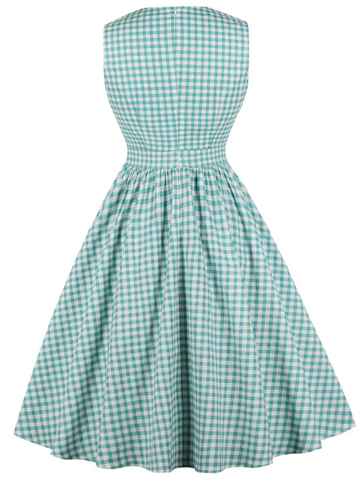Outlet Retro Stage 1950s Plaid Bow Pockets Lapel Dress