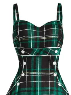 New Retro Stage 1950s Plaid Button Strap Swing Dress
