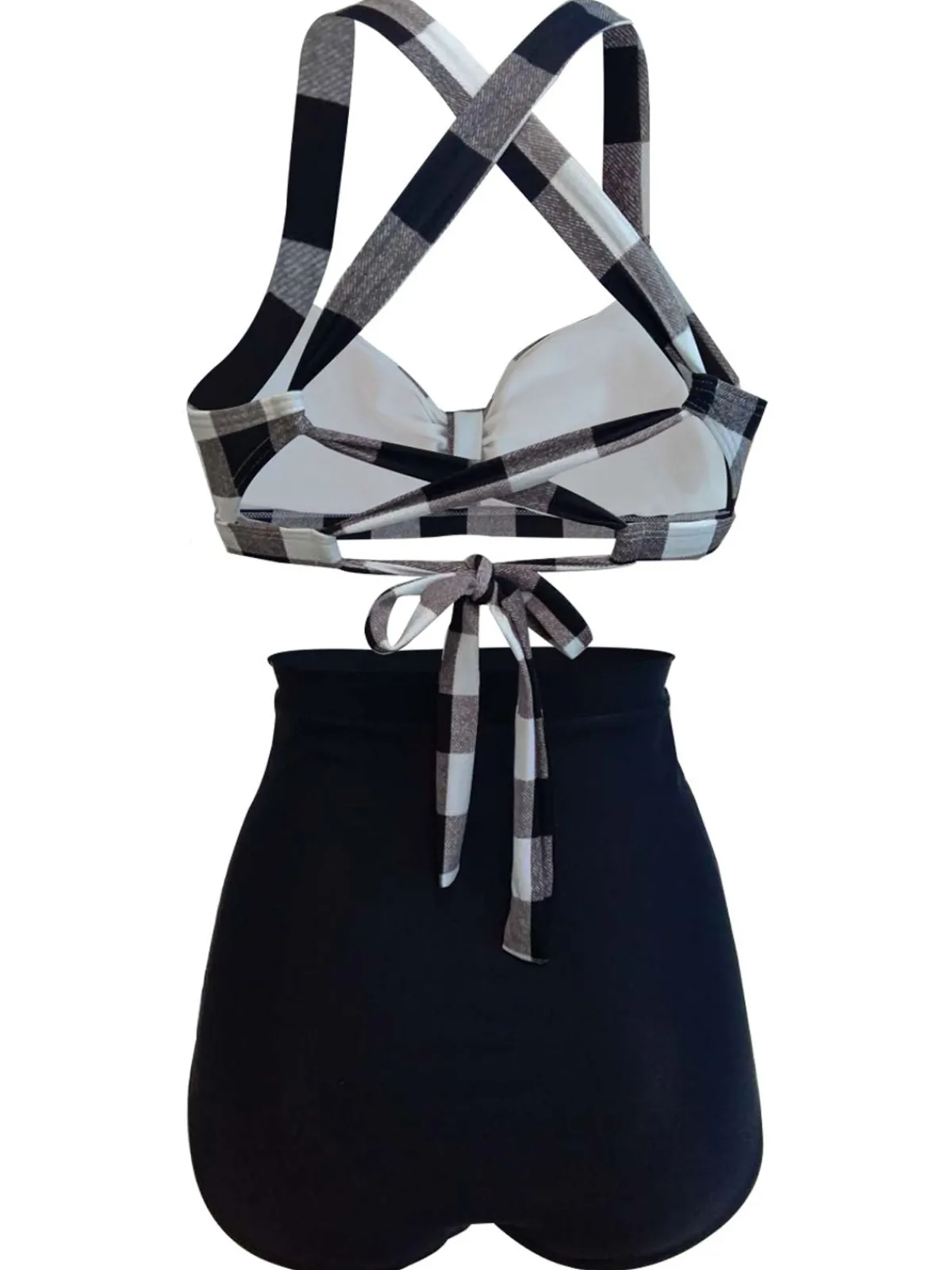 Best Retro Stage 1950s Plaid Criss Cross Pleated Bikini