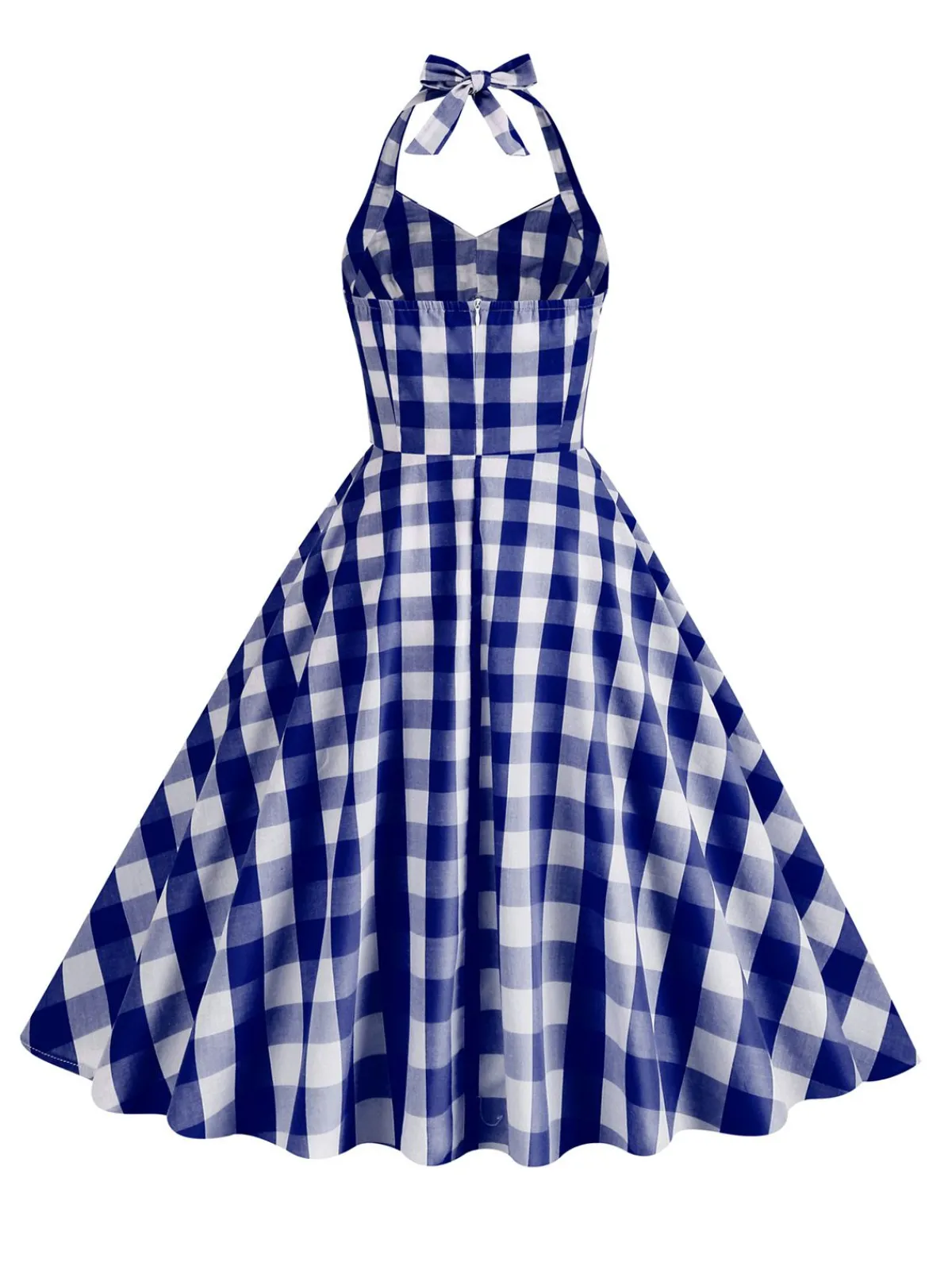 Discount Retro Stage 1950s Plaid Halter Swing Dress