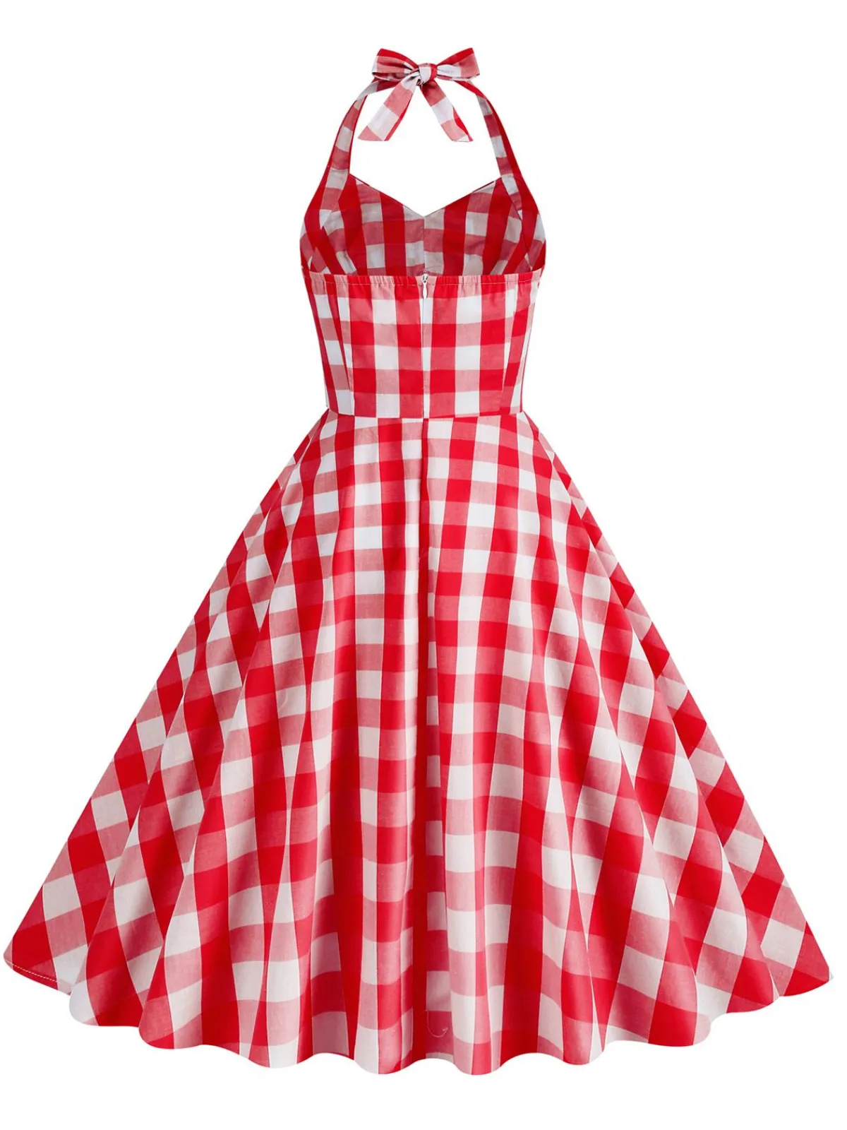 Discount Retro Stage 1950s Plaid Halter Swing Dress