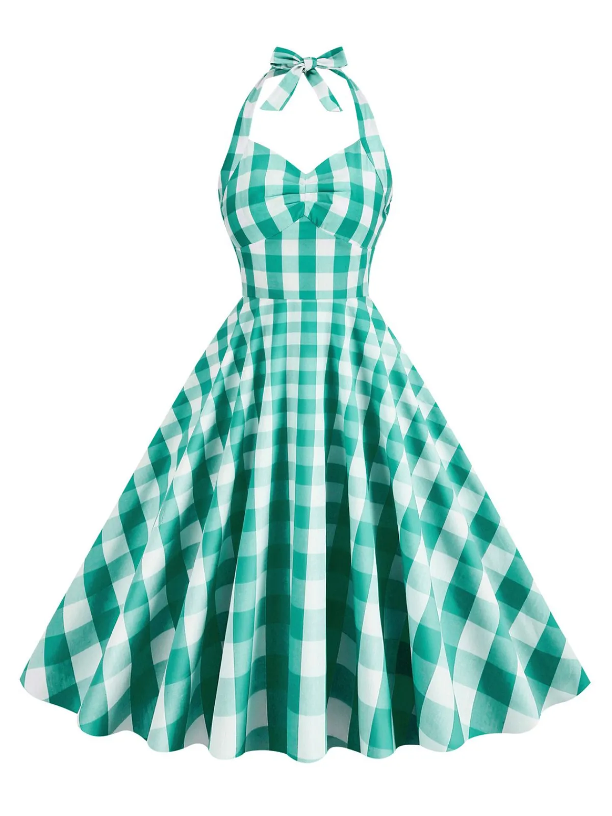 Discount Retro Stage 1950s Plaid Halter Swing Dress