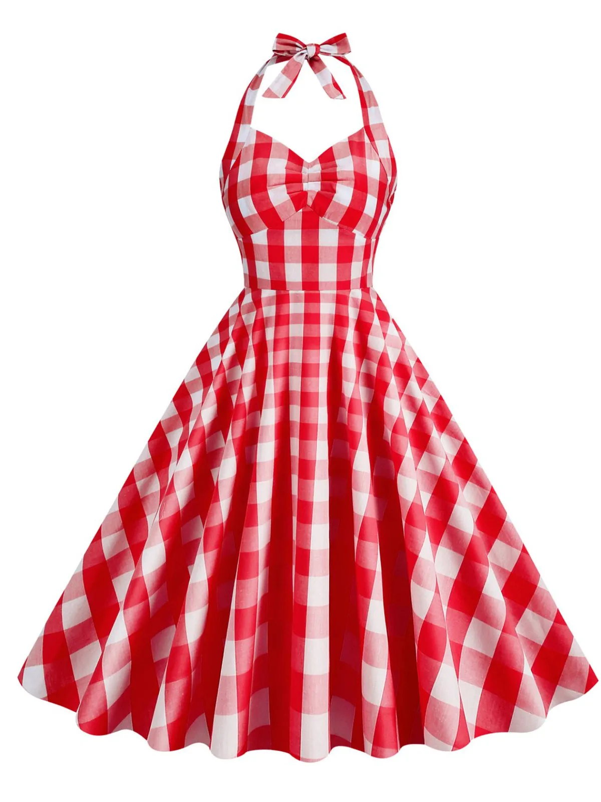 Outlet Retro Stage 1950s Plaid Halter Swing Dress