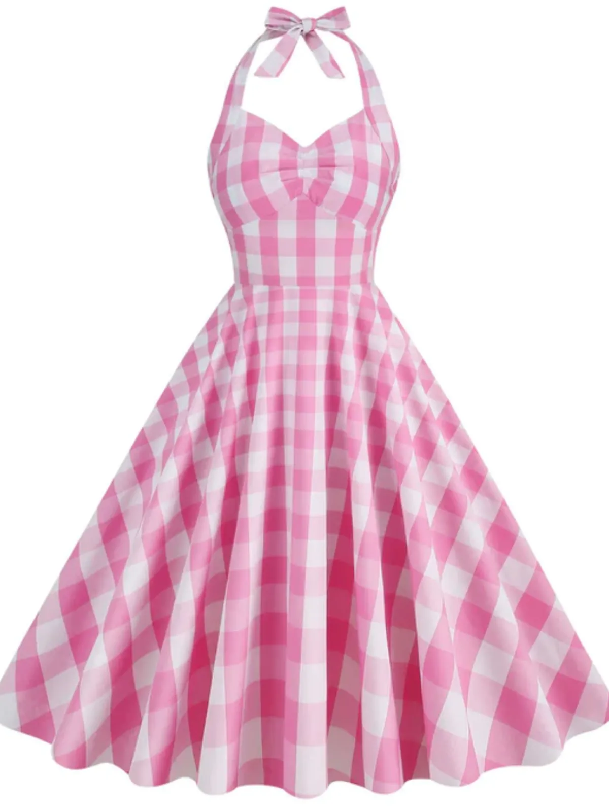 Outlet Retro Stage 1950s Plaid Halter Swing Dress
