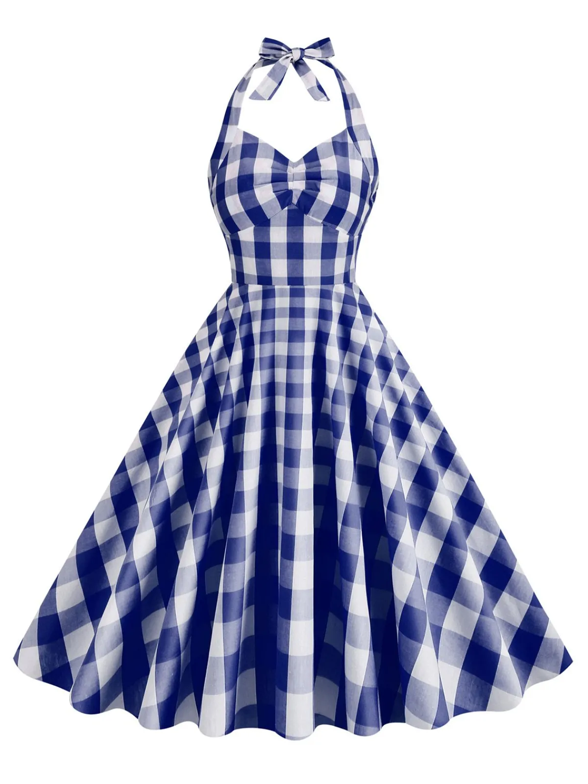 Outlet Retro Stage 1950s Plaid Halter Swing Dress