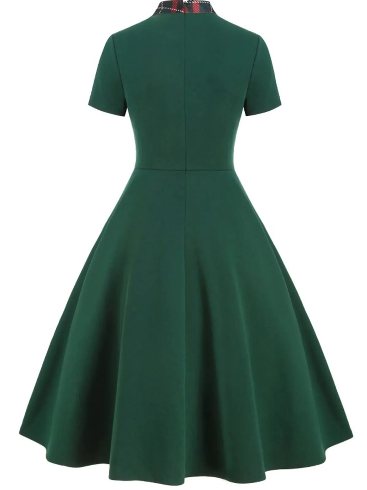 Fashion Retro Stage 1950s Plaid Patchwork Bow Swing Dress Green