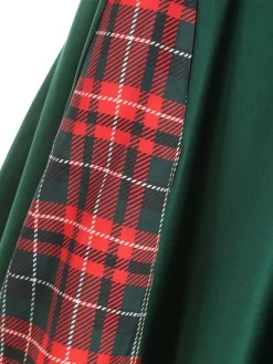 Fashion Retro Stage 1950s Plaid Patchwork Bow Swing Dress Green