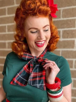 Best Retro Stage 1950s Plaid Patchwork Bow Swing Dress Green