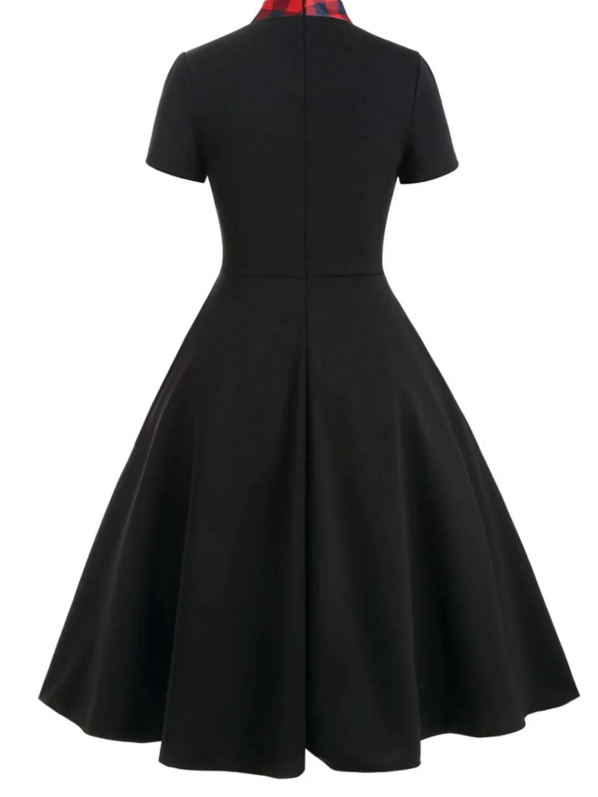 Online Retro Stage 1950s Plaid Patchwork Bow Swing Dress Black