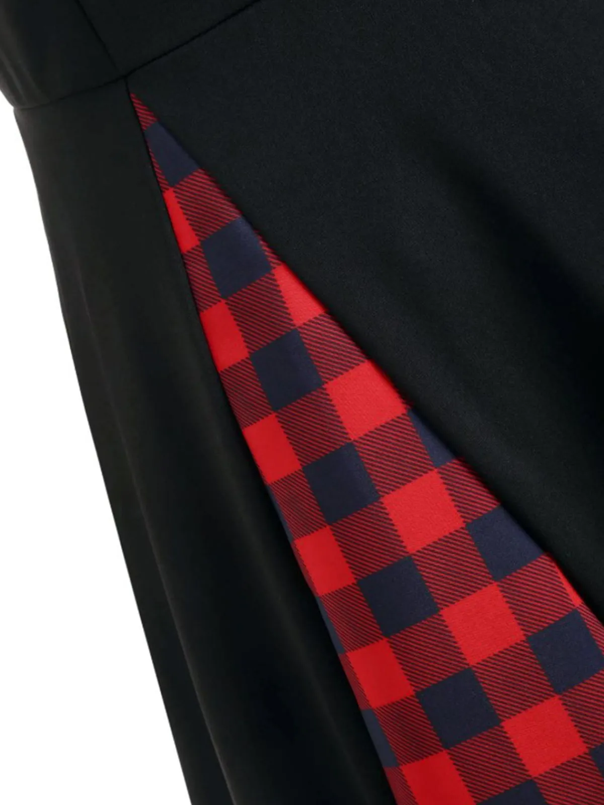 Online Retro Stage 1950s Plaid Patchwork Bow Swing Dress Black