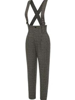 Hot Retro Stage 1950s Plaid Pencil Suspender Pants Black