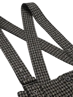 Hot Retro Stage 1950s Plaid Pencil Suspender Pants Black
